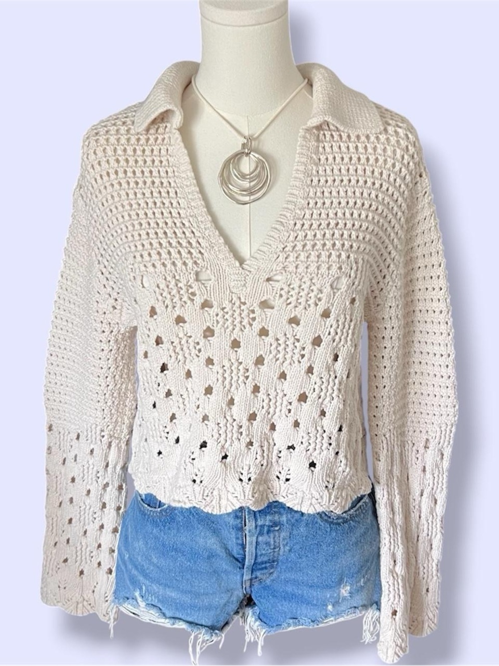 H&M Cream Crochet Open-Knit Sweater 🤍